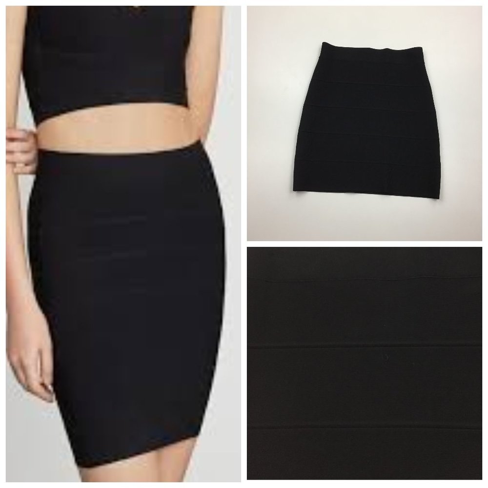 BCBGMAXAZRIA Black SIMONE Textured Power Bodycon Mid-Rise Pull On Stretch Skirt